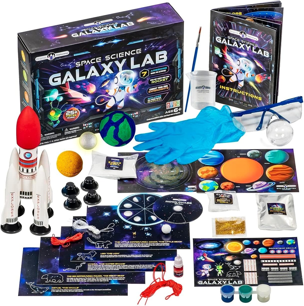 Original Stationery Space Science Kit, Solar System Kit mit einem Rocket, Outer Space Craft Aufkleber und mehr, um einen Mond Spinner und ein Sonnensystem, Fun Geschenkidee, Spielzeug für Jungen und Mädchen, Alter 6-14