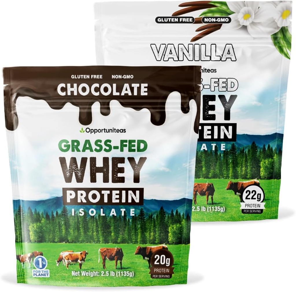 Opportuniteas Grass Fed Vanille Choco Whey Protein Isolate Powder - 20g Protein Pulver ohne künstliche Süßungsmittel, Hormonfreie Kühe, GMO - 5lb