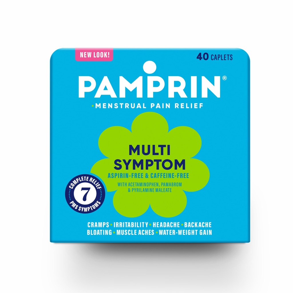 Pamprin Multi-Symptom-Formel, mit Acetaminophen, Menstruationsperiode Symptome Relief einschließlich Krämpfe, Schmerzen, Bloating und Irritabilität 40 Caplets