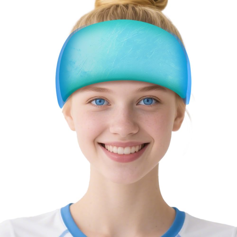Migraine Relief Cap,Beruhigende Kopfschmerzen Migraine Hat Ice Head Wrap,Hangover Cap Gesichtsmaske Kalte Kompression für Spannung,Puffy Eyes,Stress,Sinus,Ice Blue