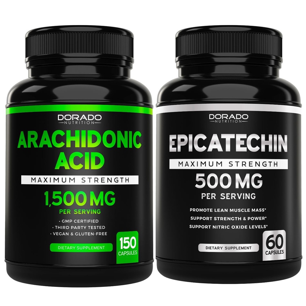 Arachidonic Acid (150 Capsules) - Muscle and Strength Supplement for Muscle Mass & Recovery for Men & Women and Epicatechin Extract (60 Capsules) Supports Lean Muscle Pump & Gains - Non-GMO & Vegan