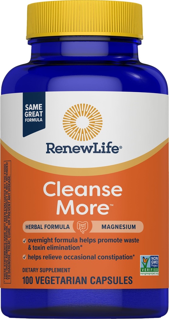 Renew Life Detox Cleanse Mehr, Reduziert Bloating und Restores Regularity, Overnight Constipation Relief, Soy, Dairy und glutenfrei, 100 Kapseln