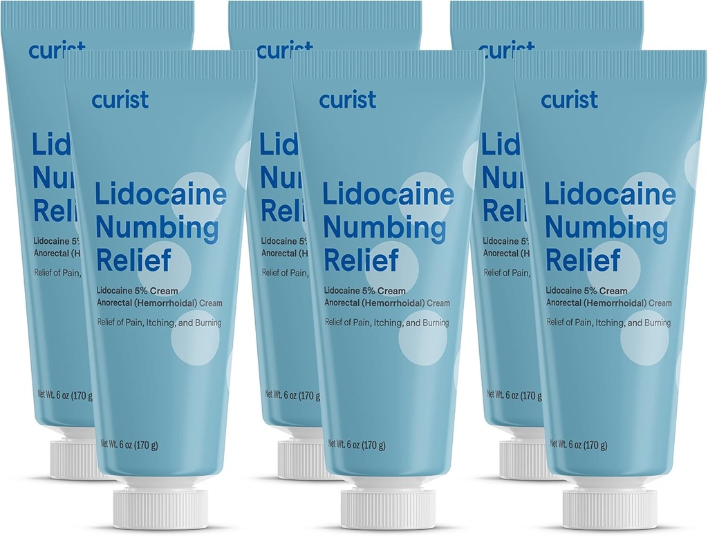 Curist 5% Lidocaine Cream Themen Schmerzcreme - (6 oz Tube, Packung 6) XL Tube - Numb Skin schnell &amp; effektiv mit 5% Lidocaine Numbing Cream (6 Pack - 36 oz Total)