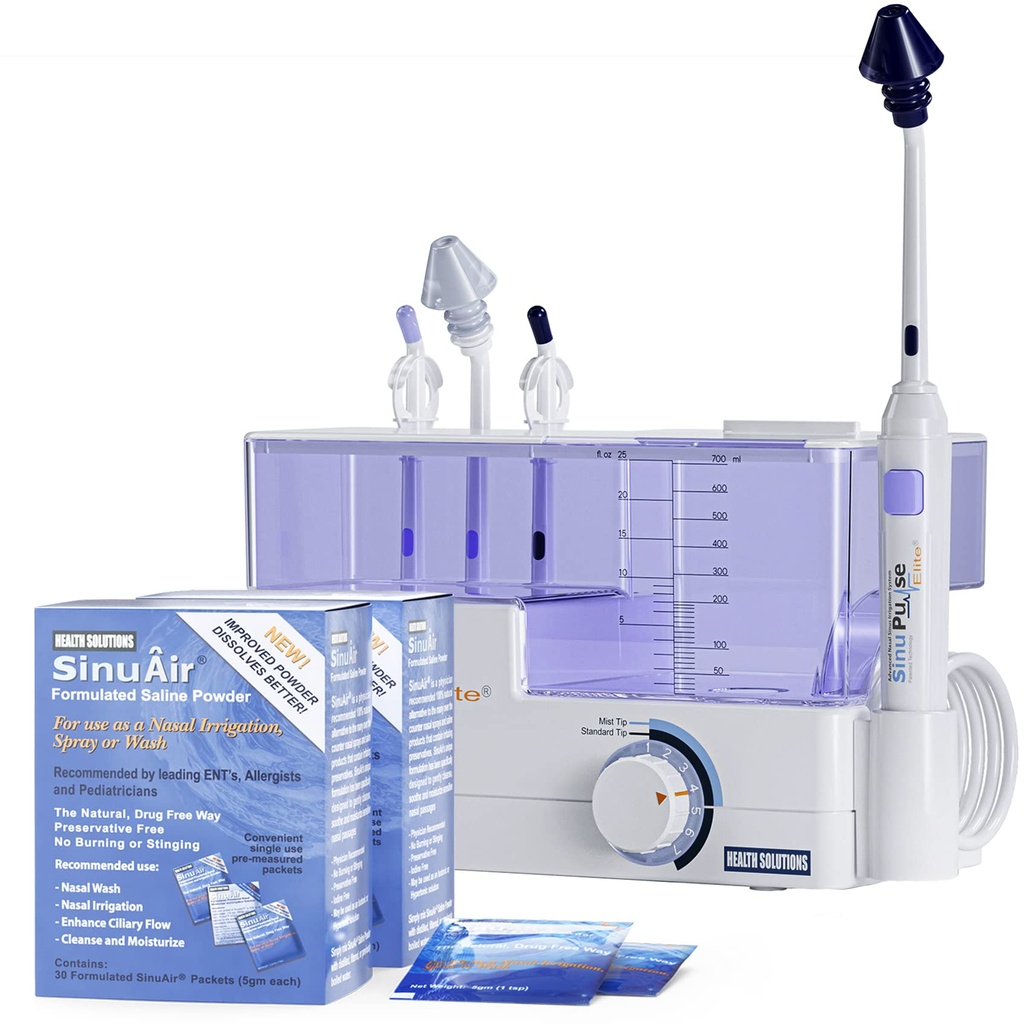 SinuPulse Elite Advanced Nasal Bewässerungssystem - Pulsierende Sinus Congestion Relief & Sinus Rinse Machine, effektiver als Neti Pot, Nasenspray oder Nasal Wash Bottle, mit 90 SinuAir Packets