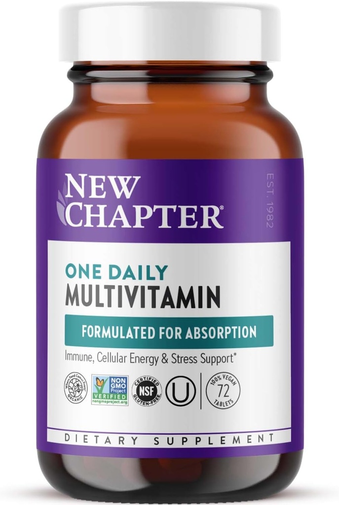 New Chapter One Daily Multivitamin für Immun-, Energie- und Stressunterstützung, 20+ Nährstoffe mit Probiotics & Whole Foods, Made with Organic Vegetables - 72 ct