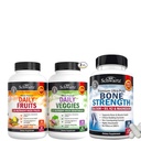 BioSchwartz Daily Fruits and Veggies Supplement für Damen und Herren (1 Monat Versorgung) Plus Knochenstärke Mineralische Ergänzung mit Calcium und Magnesium (1 Monat Versorgung)