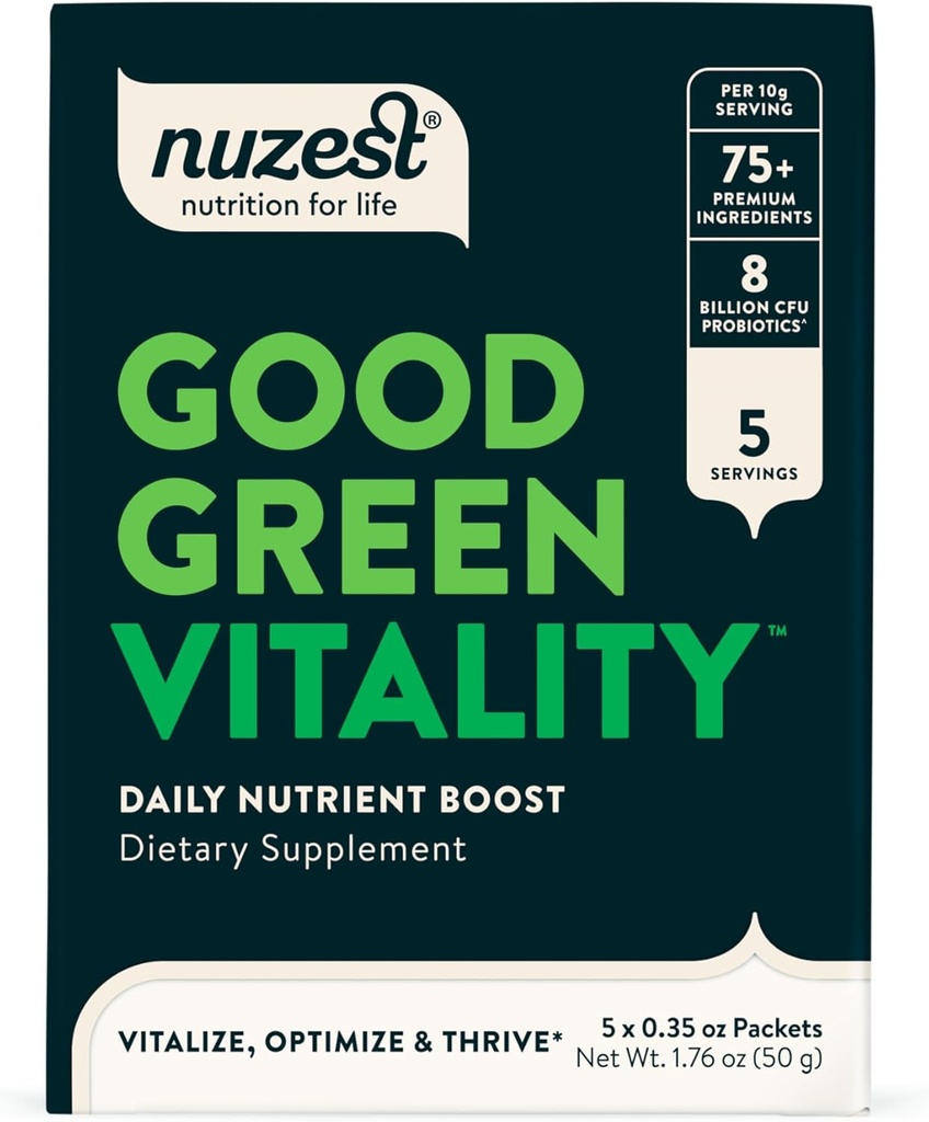 Nuzest Greens Powder Good Green Vitality – Vitamine, Mineralstoffe & Superfoods – Vegan Multivitamin Supplement 10g (Pack mit 5)