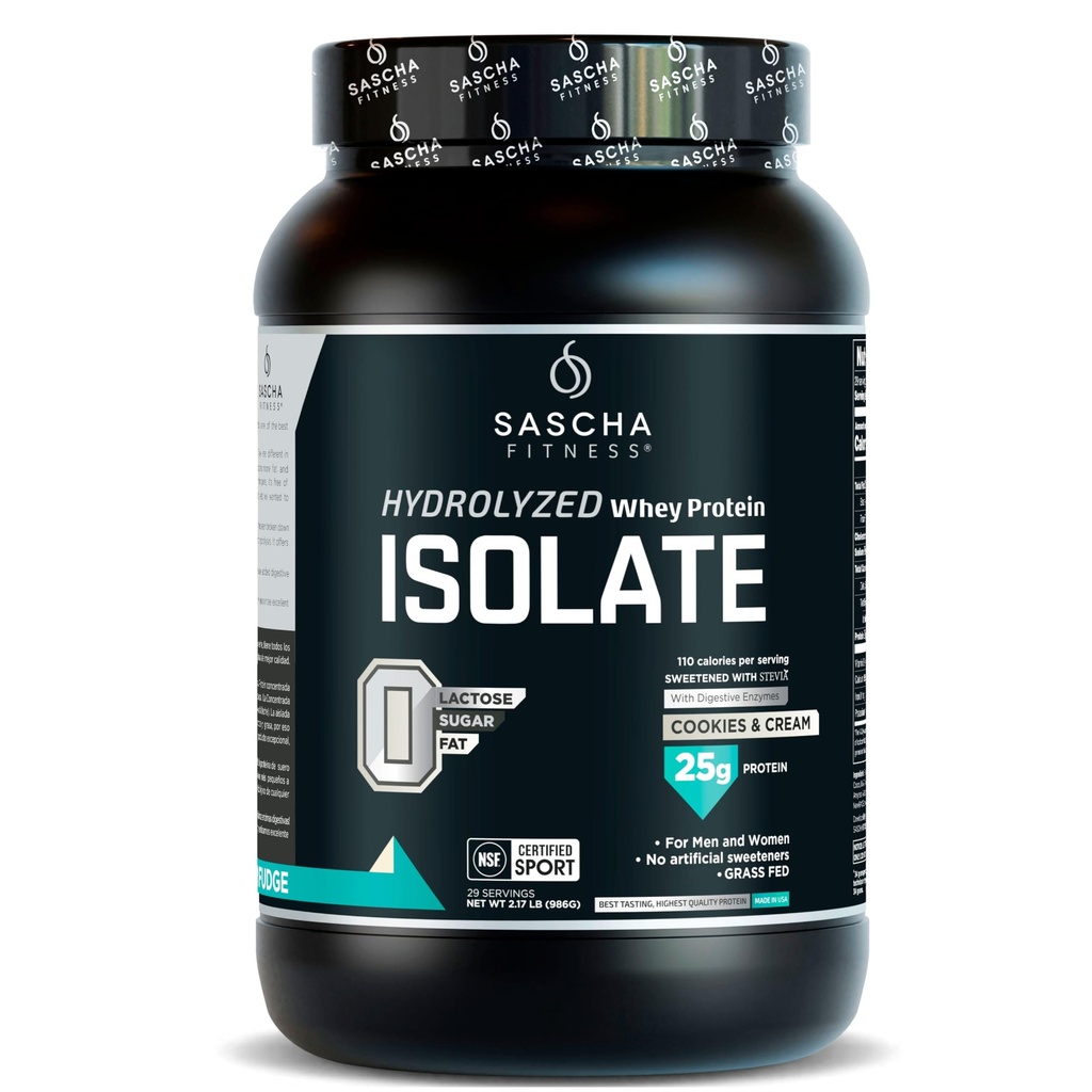 SASCHA FITNESS Hydrolyzed Whey Protein Isolate,100% Grass-Fed (2 Pfund, Cookies & Cream)