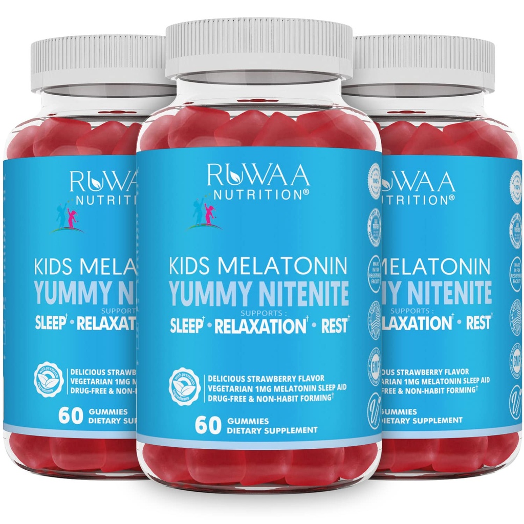 Melatonin 1mg Gummi für Kinder, Safe, Drug-Free & Effective Natural Sleep Aid Supplement für Kinder. Kinder 1mg Melatonin Gummy, Glutenfreie vegetarische restliche Schlafprodukte für Alter 4+. 180ct (3)