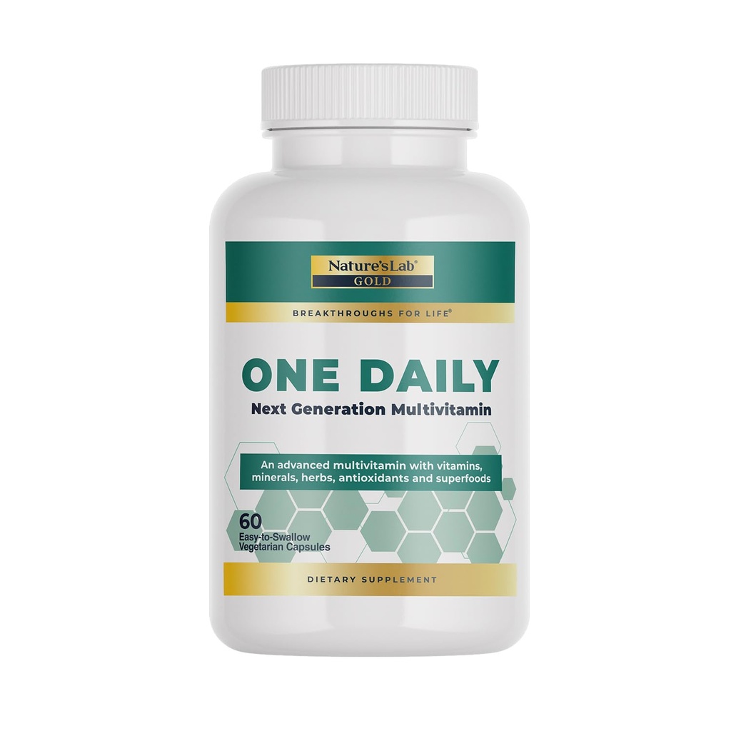 Nature's Lab Gold One Daily Multivitamin - Enthält 19 essentielle Vitamine & Mineralstoffe einschließlich Vitamin C, D3 & Zink - 60 Kapseln (2 Monate Versorgung)