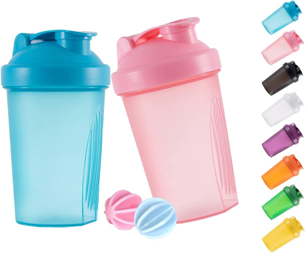 Shaker Bottle Protein Shakes und 16-Ounce/400ML Shaker-Bottle mit Whisk Balls,Non-BPA Kunststoff(Blue+Pink(2PCS))