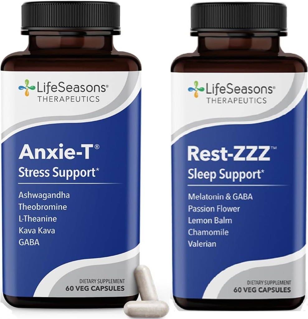 LifeSeasons Anxie-T mit Rest-ZZZ - Unterstützt Mood & Full Night's Sleep - Muscle Tension & Restlessness - 120 Kapseln