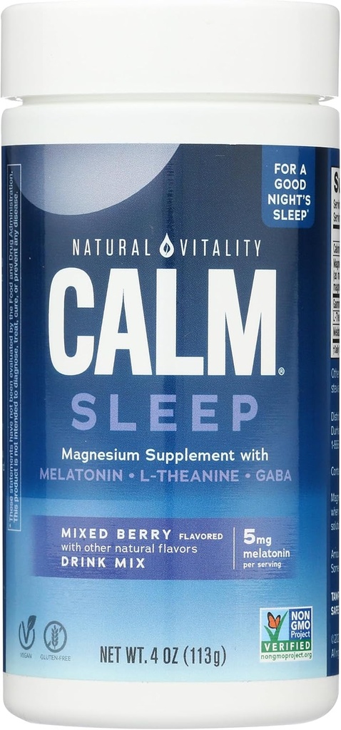 Natürliche Vitalität ruhige Schlafgetränk Mischung mit Magnesium und Melatonin, gemischte Berry Flavor, 4 Unzen (Package Mai Vary)