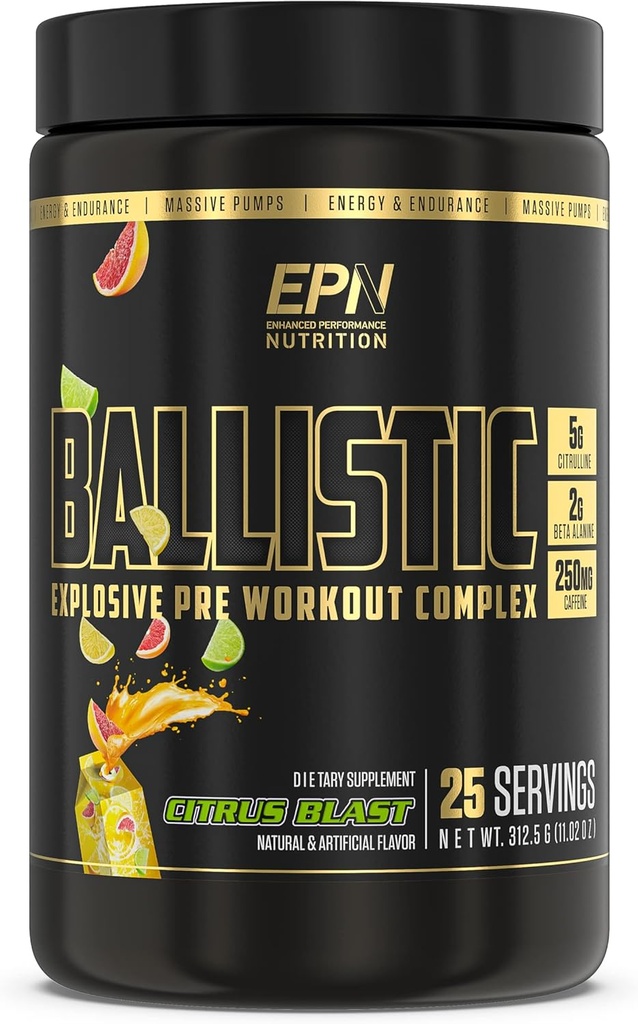 BALLISTIC Pre Workout | #1 Neue Pre Workout Pulver w/ Nitric Oxide Booster, Elektrolyte, Koffein & Nootropics | Insane Pumps, Fokus, Stamina, Energie, Hydration für Männer & Frauen - Citrus Blast