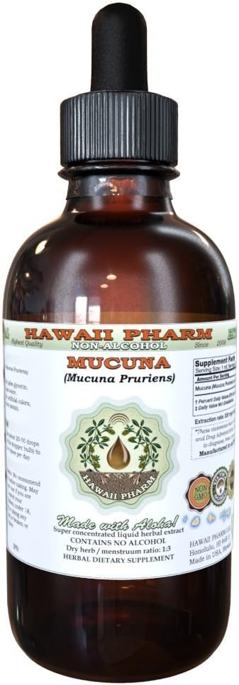 Mucuna Alcohol-Free Liquid Extract, Organic Mucuna (Mucuna Pruriens) Dried Seed Glycerite Natural Herbal Supplement, Hawaii Pharm, USA 4 oz