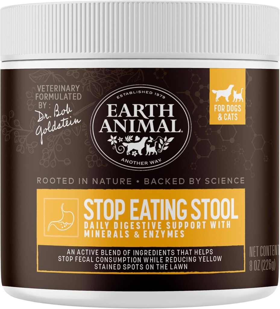 Earth Animal Apothecary Powder Supplement - Stop Eating Hocker Nutritional Powder for Dogs & Cats - 8 oz