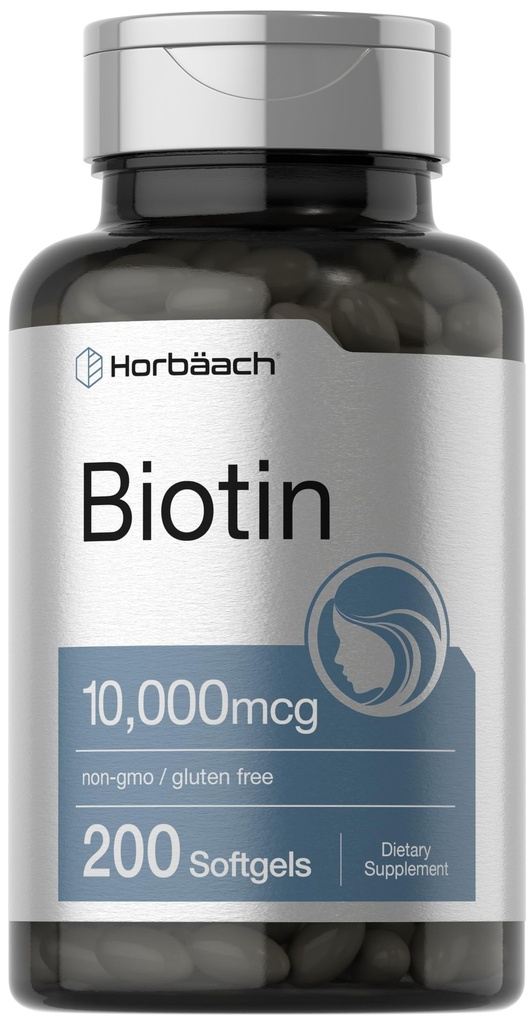 Horbaach Biotin 10000 mcg | 200 Softgels mit Vitamin B7 | Beauty Formula Supplement | Non-GMO & Gluten Kostenlos