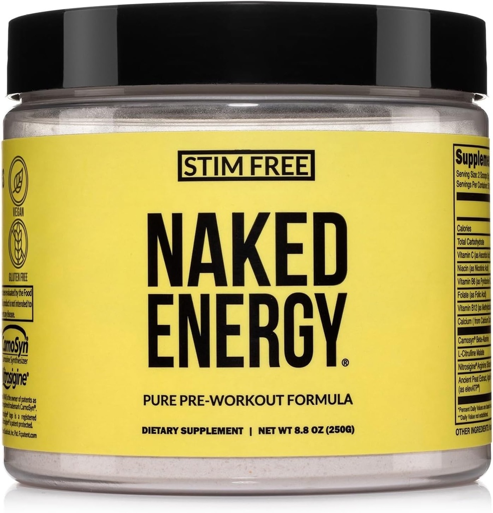 NAKED Energy – Stim Free Pre Workout Caffeine Free, für Männer und Frauen, Vegan freundlich, keine künstlichen Süßungsmittel, Farben oder Flavors – 50 Servietten