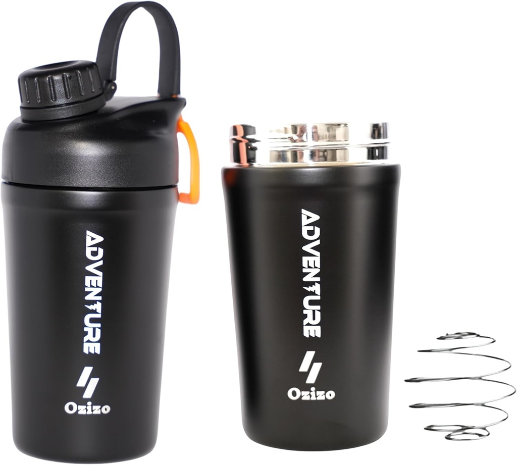 Ozizo Protein Mixing Cup for Protein Mixes – 20 Ounces Stainless Steel Protein Shaker Bottle, Insulated, Leak Proof, Odor Resistant, Small Cute Gym Mixer for Men, Women, Boys, Girls, Hot & Cold Drinks
