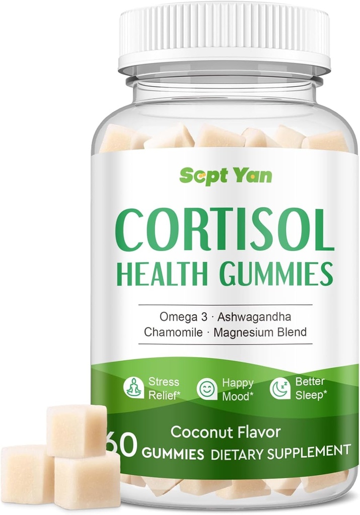 Cortisol Ergänzungen für Frauen und Männer Gummie mit Phosphatidylserin, Magnesium, Ashwagandha, Vitamine, Cortisol Detox Calm Gummie für Schlafentspannung Entlastung, Sugar-Free,30 Tage Vegan Versorgung