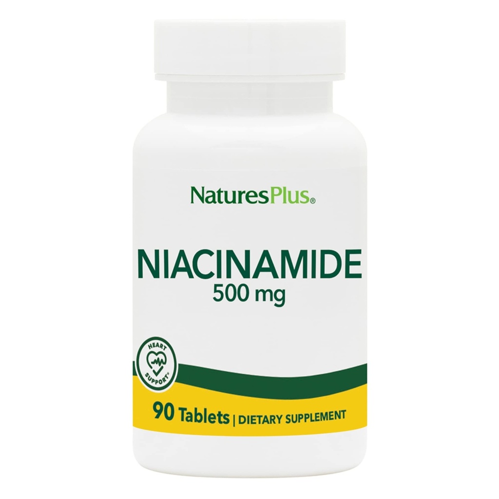 NaturesPlus Niacinamid - 500 mg, 90 Tabletten - Hohe Potenz Vitamin B3 Beilage - Vegetarisch, Glutenfrei - 90 Servierungen