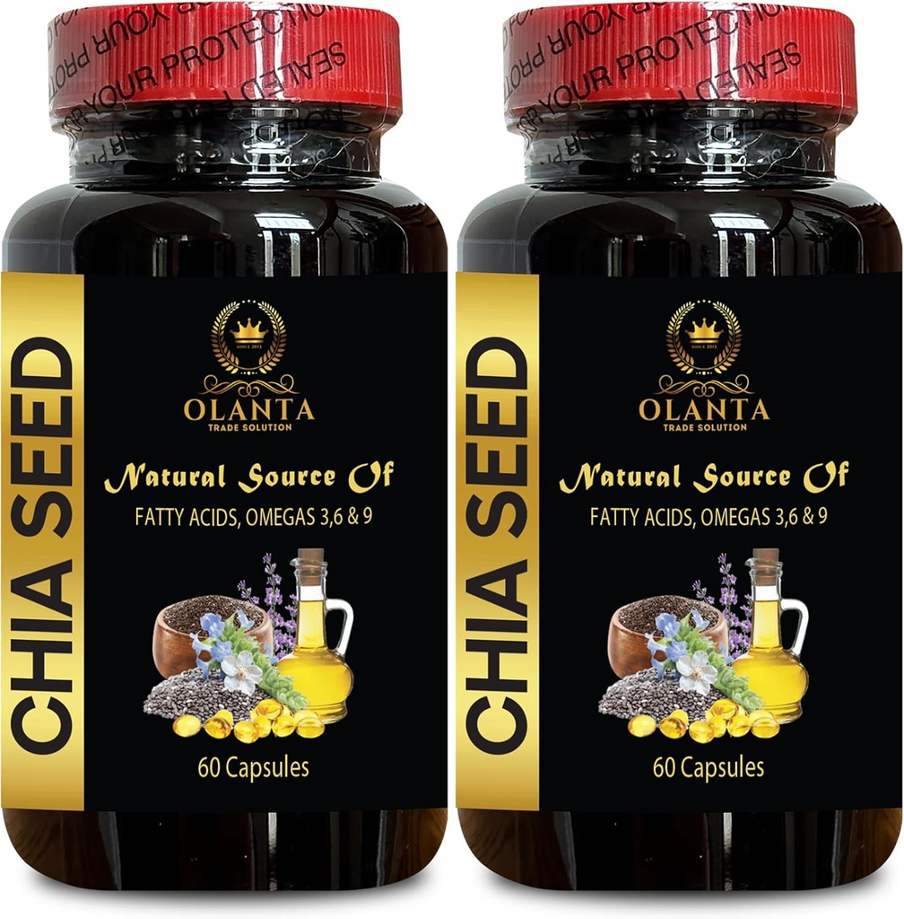 CHIA Seed Supplement - Chia Seed Extract Pillen, Verdauungsergänzungen für Bodybuilding, Omega-3, High Fiber und Protein Quelle, essentielle Fettsäuren - 2 Flaschen 120 Kapseln