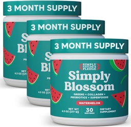 Einfach Blossom Nutrition Daily Greens & Superfood Powder + Collagen + Probiotics for Women's Digestive Health & Bloating Relief. Helfen Sie Ihrer Gesundheit Bloom - 3 Monate Versorgung - Watermelon