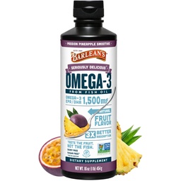 Barleans Omega 3 Fish Oil Liquid Supplement für Männer und Frauen, Passion Ananas, 1500mg EPA und DHA Fettsäure, 16 oz