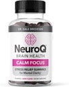 NeuroQ Calm Focus Gummis - Stress Relief Supplement - Unterstützt Mental Function & Relaxation - Sensoril Ashwagandha, Magnesium, GABA, L-Theanine, Andean Cocoa & Kava Kava - 90 Gummie