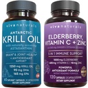 Viva Naturals Antarktis Krill Öl und Elderberry, Vitamin C, Zink und Vitamin D3 5000 IU Bundle, 1250 mg Krill Öl Bereitstellung Omega 3 EPA und DHA für Joint Health, Elderberry für Immununterstützung