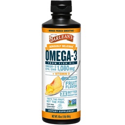 Barleans Omega 3 Fish Oil Liquid Supplement mit Vitamin D für Männer und Frauen, 1080 mg EPA und DHA Fettsäure, fördert Gehirn & Herz Gesundheit - Non-GMO, Mango Peach, 16 oz