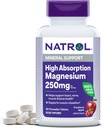 Natrol High Absorption Magnesium 250 mg, Nahrungsergänzungsmittel zur Unterstützung Herz, Nerve, Muskel- und Knochengesundheit, 60 Cranberry Apple-Flavored Chewable Tablets, 30 Tage Versorgung