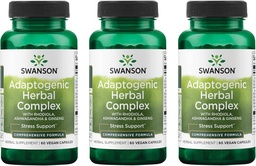 Swanson Rhodiola Ashwagandha Ginseng Complex Mood Energy Immune Function Nervous System Stress Support Adaptogen Herb Supplement 60 Kapseln (3 Pack)