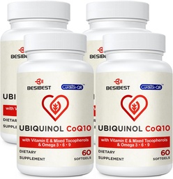 Ubiquinol CoQ10-600mg-Softgel, Aktive Form von Coq10 Ubiquinol Supplement mit Vitamin E & Omega 3, 6, 9, High Absorption-Coenzym-Q10, Leistungsstarkes Antioxidans für die Energieproduktion, 240 Zähler