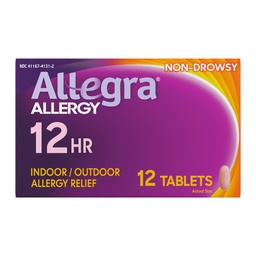 Allegra Erwachsene 12-Hour Allergy Relief Tabletten, Nicht-Drowsy Innen- und Außenallergien Medizin, 60 mg Fexofenadine HCI Antihistamin Pille, 12-Count
