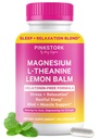 Pink Stork Magnesium Glycinate, L-Theanin, Zitronenbalsam - Melatonin-freies Magnesium für Schlafunterstützung - Natürliche Beruhigung und Entspannung - 90 Kapseln