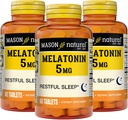 MASON NATURAL Melatonin 5 mg mit B6 und Kalzium - Natürliche Schlafhilfe, Unterstützt gesunde Schlaf und Erholung, 60 Tabletten (Pack mit 3)