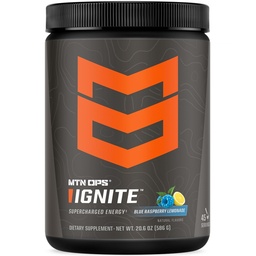 MTN OPS Ignite Sugar Free Energy Drink Powder with 200mg Caffeine, Nootropic Blend for Energy, Focus & Endurance, L Arginine & L Citrulline Pre Workout, 45 Servings, Blue Raspberry