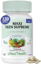 Maxi Health Multivitamin für ihn – Jungen Vitamine für Alter 12–17 Teen Supreme – Männer Multivitamin für Energie, Immune Boost, Körper & Gehirn umfasst D3, Eisen, Calcium, Verdauungsenzyme (120 Zähler)