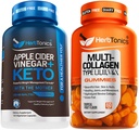 Herbtonics Apple Cider Essig Kapseln Plus Keto BHB | Fat Burner & Weight Loss Supplement für Damen & Herren - Multi Collagen Gummies Typ 1,2,3,5 & 10 mit Biotin für Haarwachstum, Haut, Nägel