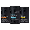 Sportforschung 1250 mg Omega 3 Burpless Fish Oil - Wild Alaskan Pollock - (90 Count), Hohe Potenz Vegan Vitamin C 1000mg (240 Count) + Vegan 5000iu Vitamin D mit 100mcg Mk7 Vitamin K (60 Count)