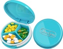Serfeymi Small Pill Box - 3 Komponenten Tragbare Pille Box für Geldbörse Tasche, Kompakte Mini Travel Pill Case - Geeignet für Medizin, Vitamin, Fischöl, Beilagen - Hellblau(Logo)
