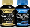 Magnesium Glycinat Kapseln - 750mg - Magnesium Supplement Hohe Absorptionsergänzung ΨShilajit Reine Himalaya Bio Kapseln mit natürlich gebrauchen Fulvic Säure