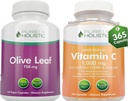 Rein ganzheitlicher Olivenblattextrakt 750mg + Vitamin C 1000mg 2 Stage Release Bundle - 485 Vegan Kapseln - Made in USA