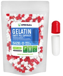 XPRS Nutra Größe 0 Leere Kapseln - 100 Graf Leere Gelatine Kapseln - Pille DIY Kapsel Füllung - Pure Bovine Pill Gel Kapseln für Do-It-Yourself Ergänzungen (Red/White)