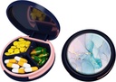 Serfeymi Small Pill Box - 3 Komponenten Tragbare Pille Box für Geldbörse Tasche, Compact Mini Travel Pill Case - Geeignet für Medizin, Vitamin, Fish Oil, Supplements - Dark Blue(Marble)