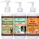 Natural Dog Company Wellness Bundle Food Oil Toppers mit (1) Wild Alaskan Lachsöl, (1) Flüssiger Glucosamin, (1) Calming Oil