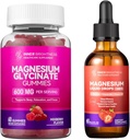 Magnesium Glycinate|Gummies für Erwachsene, Schlaf, Entspannung & Fokus, Mischbeeren Flavor & Flüssigkeit mit Magnesium Citrat & Taurate, Erdbeeren Flavor