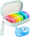 Süße Pille Organizer 2 Mal pro Tag, PU-Leder Pille Fall für Frauen, Tragbare wöchentliche Pille Box für Geldbeutel mit Aufbewahrungstasche Vitamine, Medikamente, Fischöle, Nahrungsergänzungsmittel (Cyan Blue)