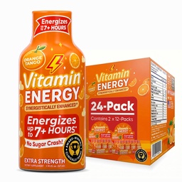 Vitamin Energy Immune+ Extra Strength Energy Shot Orange Burst 24 Pack, 260mg Natürliche Koffein, B-Vitamine, Citicoline, Grüner Tee, Immunität & Focus Support, Zero Sugar, Gluten-Free 1.93 fl oz